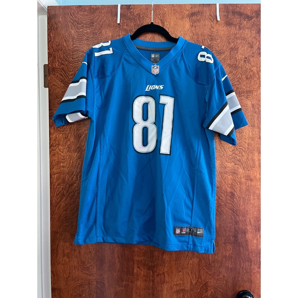 Nike Jersey Kids XL Blue Good Detroit Lions Calvin Johnson 81 NFL On Field